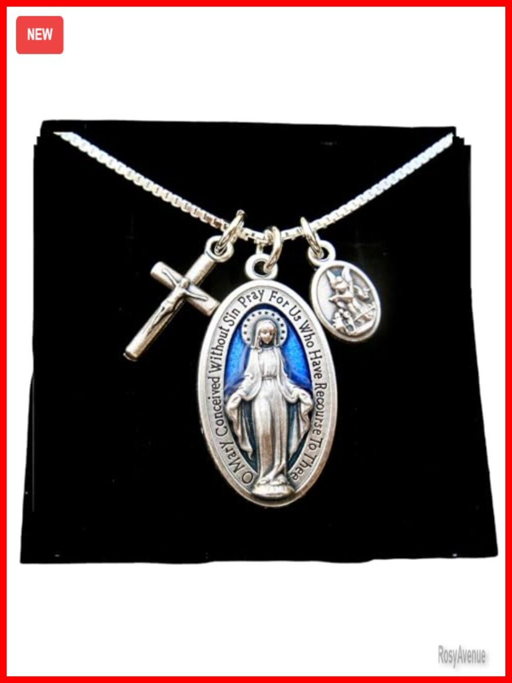 Sterling Silver Box Chain Miraculous Medal Necklace 18 Inch